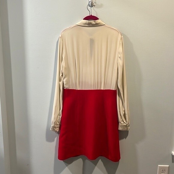Miu Miu Ruffed Silk Crepe De Chine red ruffle Colorblock Dress IT44/US8 - Picture 7 of 7